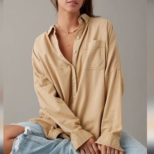 American eagle tan Go Big oversized button up